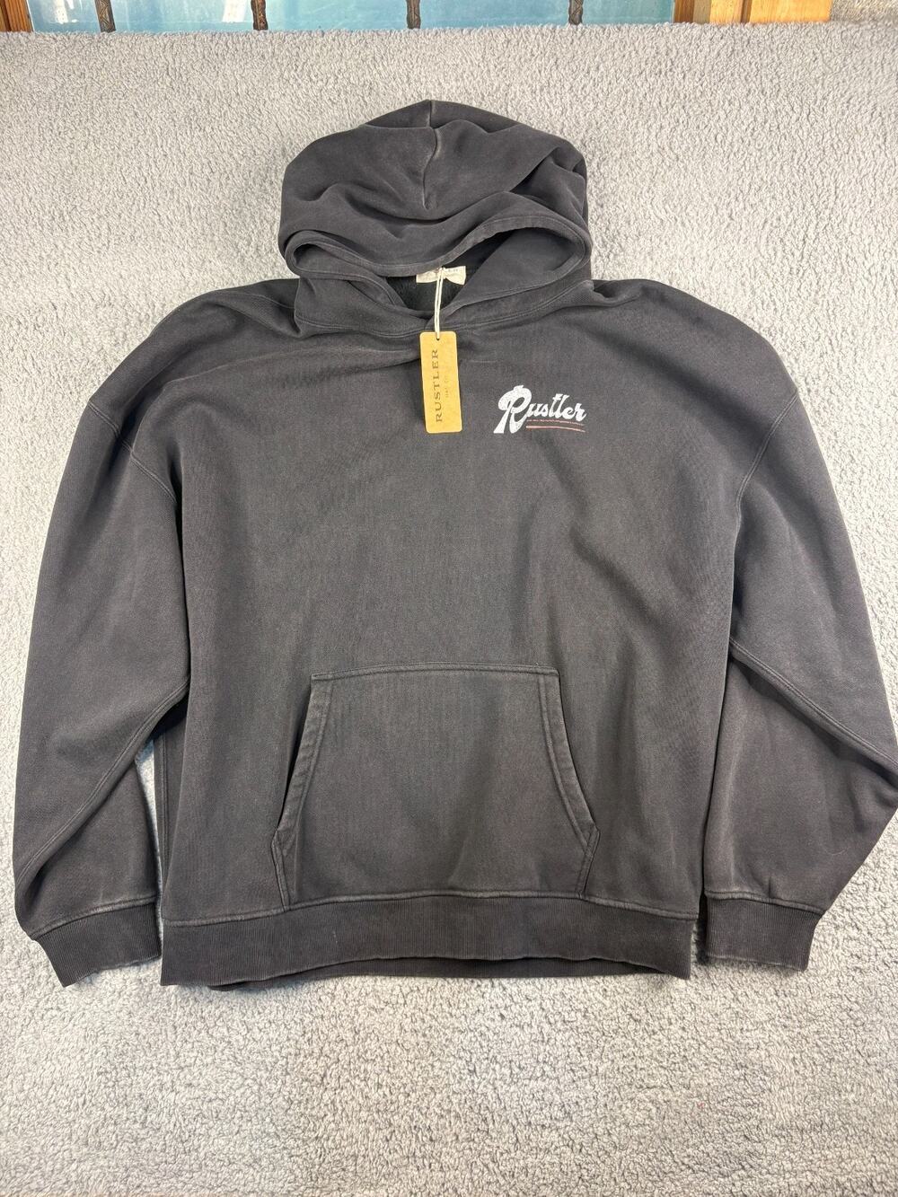 Rustler Hat Co The Doodle Hoodie Size XL Black Graphic Print Pullover Ribbed Hem